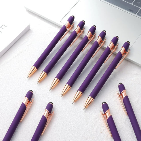 12 PCS 2 in 1 Stylus Ballpoint Pens Pen with Stylus Tips, 1.0 mm Black Ink Metal Pen Stylus Pens for Touch Screens,12 Pens and 12 Refills(Rose gold & Purple) by FIRCRE