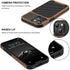 TENDLIN iPhone 15 Case - Slim Black Leather Hybrid with Wood Grain & Carbon Fiber Texture Design.
