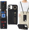 iPhone 12 Case Wallet with Card Holder for Women, Crossbody with Strap, Kickstand Zipper Case - Black