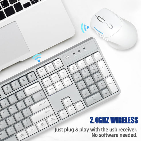 Wireless Keyboard and Mouse Combo with Wrist Rest, 2.4G Full-Sized Keyboard and Mouse, Dual-System for Computer/Laptop
