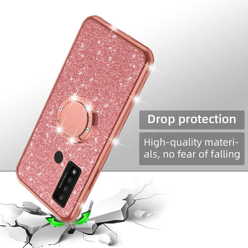 nancheng Case for TCL 20 XE 6.5-inch, Cute Girls Women Glitter Soft Silicone Cover with Stand - Rose Gold