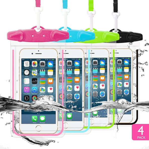 Universal Waterproof Phone Pouch, 4 Pack Lanyard Case for iPhone 15 14 13 12 Pro Max, Beach Essentials