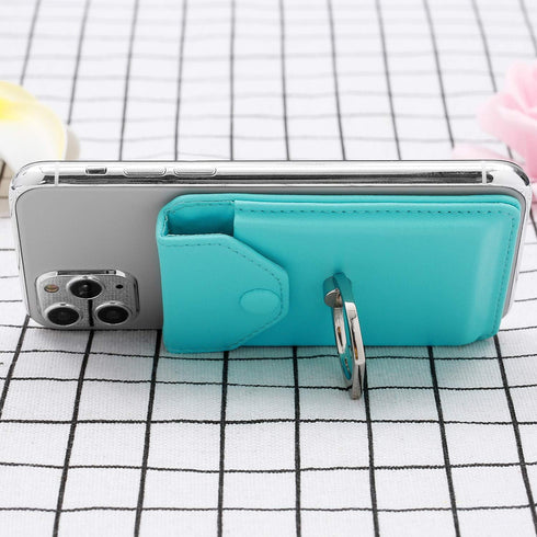 Cell Phone RFID Ring Stand Wallet for iPhone Android - Adhesive Credit Card Holder, Green