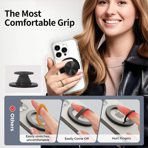LUCKY BEAN Cell Phone Grip for Magnetic with Kickstand, Secure Hold for iPhone Magnetic Cases, Adjustable Foldable