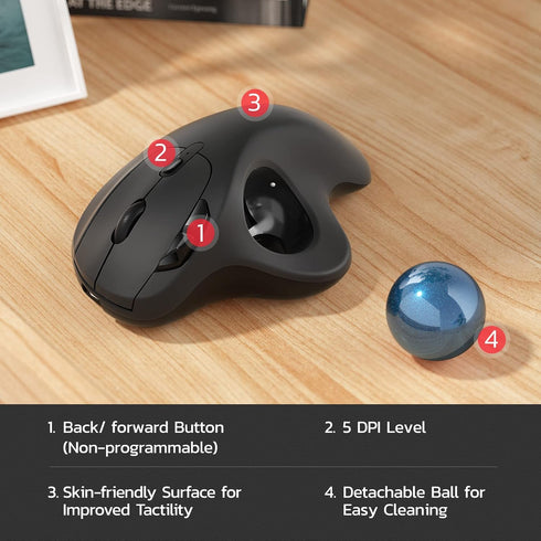 Nulea M501 Wireless Trackball Mouse, Rechargeable Ergonomic, Easy Thumb Control, 3 Device Connection