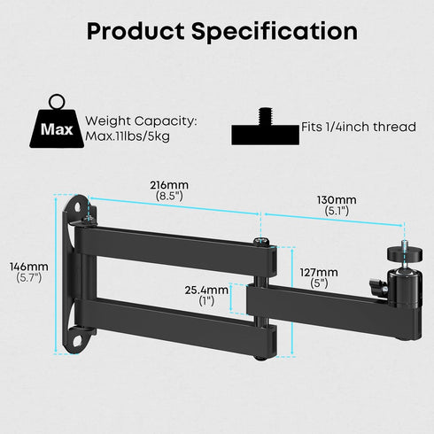 IMtKotW 11LBS 1/4" Size,360 Foldable Projector Wall Mount,Ceiling Wall Projector Mount,Universal Heavy Duty Mount
