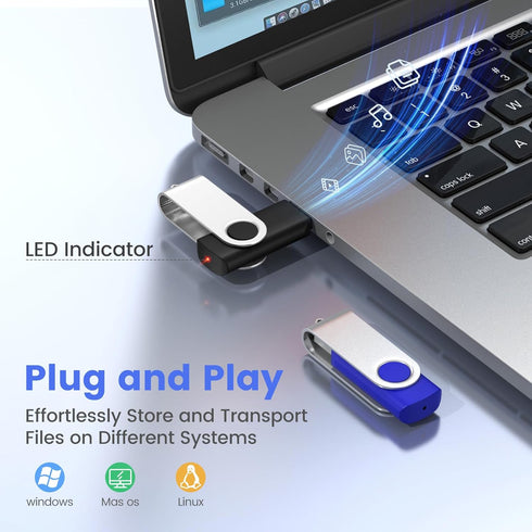 ABLAZE 4GB 10 Pack, 2.0 Flash Drive USB Memory Stick with Lanyards Swivel Thumb Drives Bulk Pendrive U Disk for Data