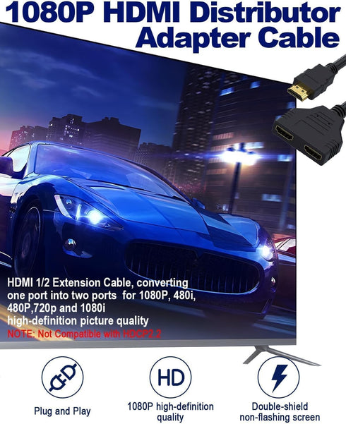 Flsazrx 1 2 1 2 Hdmi Splitter in Out Adapter Cable -HDMI Splitter Male to Dual HDMI Female to Way for HD, LED, LCD, TV