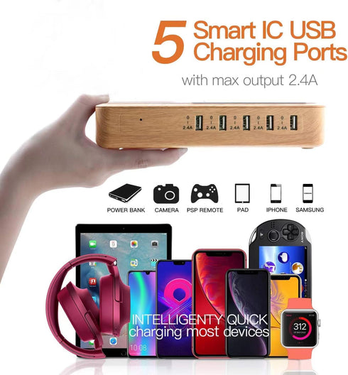 Fastest Charging Station for Multiple Devices, 5 USB Ports Chargers for Apple/AirPods/iPad/Samsung/Android/Tablet,