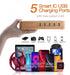 Fastest Charging Station for Multiple Devices, 5 USB Ports Chargers for Apple/AirPods/iPad/Samsung/Android/Tablet,