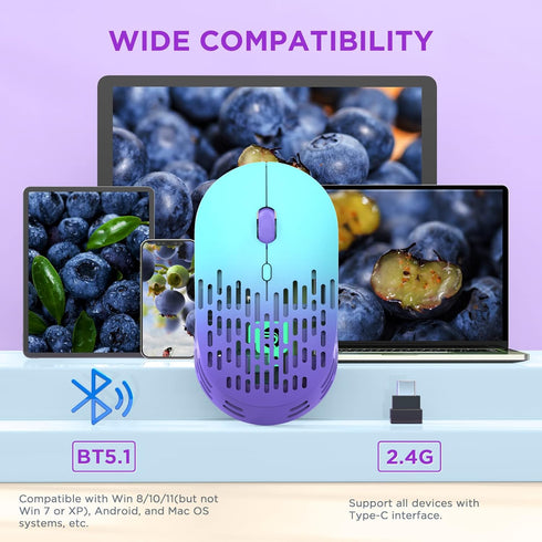 Bluetooth Wireless Mouse - Dual Mode Rechargeable Silent Computer Mice with 2.4G Type C Receiver for MacBook, Laptop