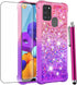 Samsung Galaxy A21S Case with Tempered Glass Screen Protector, Glitter Bling Floating Liquid TPU Shockproof Cover -