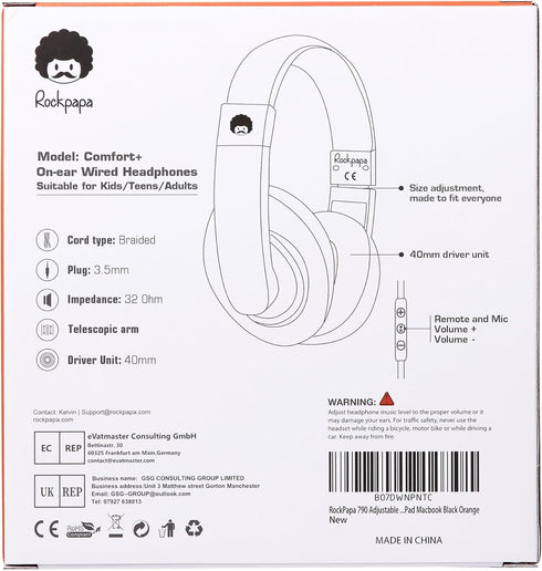 Shop rockpapa Comfort+ Kids Over-Ear Headphones, Wired with Microphone & Volume Control for School, Black/Orange.