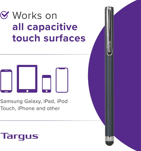 Targus Stylus Pen for Tablets, iPad, Smartphones, Touchscreen Devices, Slim Durable Rubber Tip (AMM01TBUS)