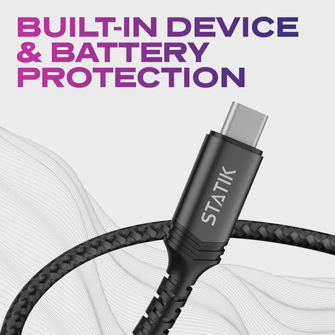 STATIK Durabraid 100W USB C Charger Cable, Type C Fast Charging Cable with Rapid Data Transfer, iPhone 15 Charger Cord,