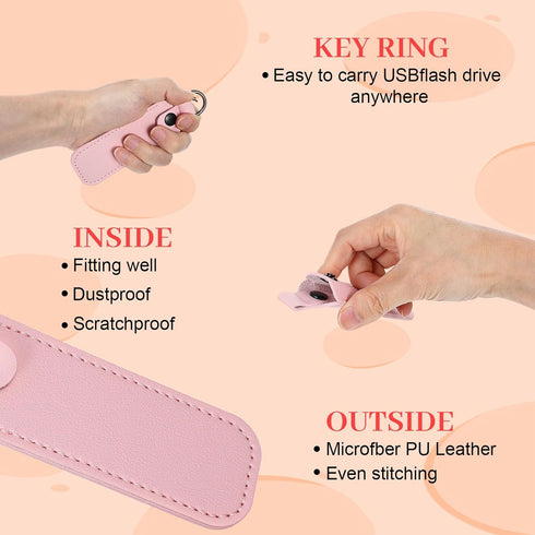 Ymapinc Pink Leather USB Flash Drive Case, Cute Pink Thumb Drive Holder for Women Girls, Portable Keychain USB Pouch