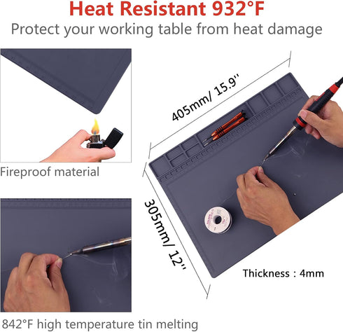 932F 15.9 12 Anti-Static Mat ESD Safe for Electronic Includes ESD Wristband and Grounding Wire, HPFIX Silicone