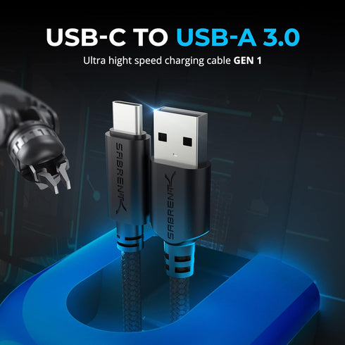 SABRENT 3-Pack USB-C to USB A 3.0 Cables, 3ft, 22AWG, Premium Sync & Charge, Black (CB-C3X3)