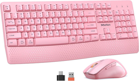 MEETION Wireless Keyboard and Mouse, Full-Sized Cordless Keyboard Mouse with 3 DPI Adjustable USB A and USB C Adapter,