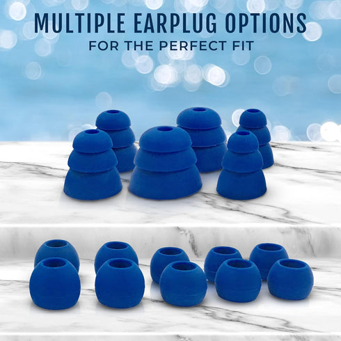H2O Audio Surge+ Swim Headphones | 100% Waterproof, Noise Canceling, Dustproof, Black/Blue