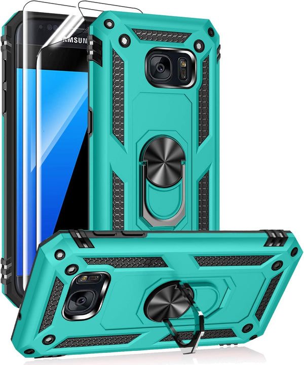 Androgate Case for Samsung Galaxy S7 with HD Screen Protectors, Military-Grade Kickstand, Shockproof Cover Green