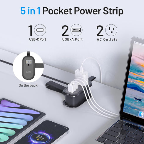 BEVA 4FT 2 3 (3.4A Travel Power Strip with USB C Ports, Extension Cord, Outlets, USB Ports, Cruise Ship Essentials
