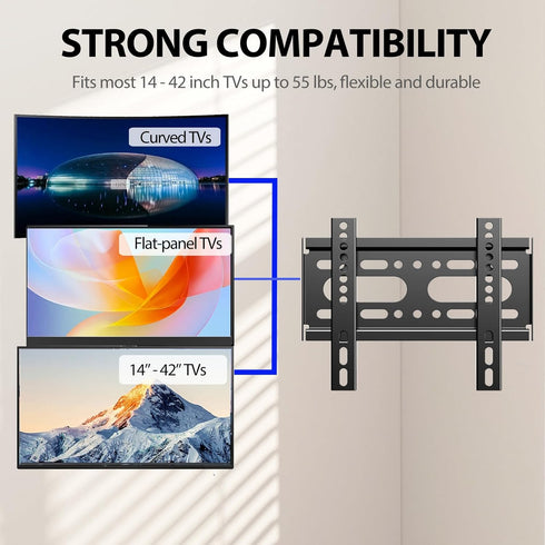 Fixed TV Wall Mount for 14-42" Flat Screen TVs, Small Wall Mount Bracket, Easy Install Low Profile
