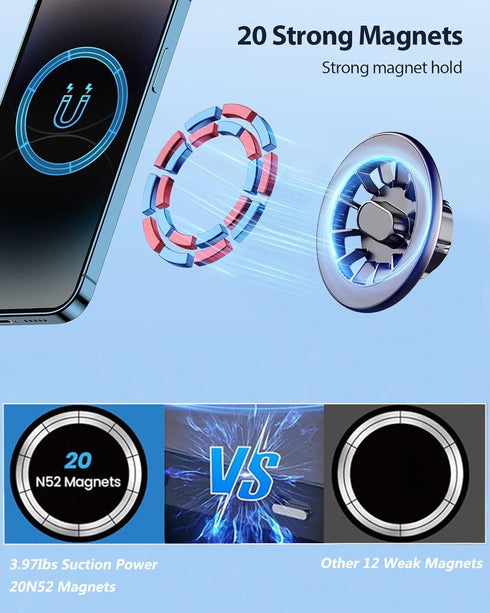 Okyfree 360 16 15 14 13 12 Magnetic Phone Holder for Car, Rear View Mirror Phone Holder Car Mount Magsafe Adjustable