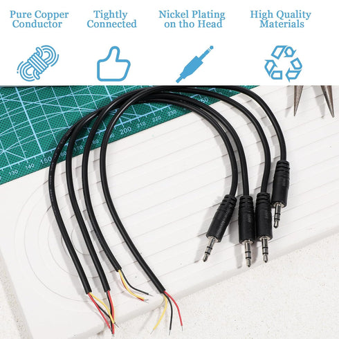 Jxiwfvl 4 3.5mm 3 1/8" PCS Male Plug Jack Connector Replacement Repair, Pole Jack Stereo Audio Cable for Scanner