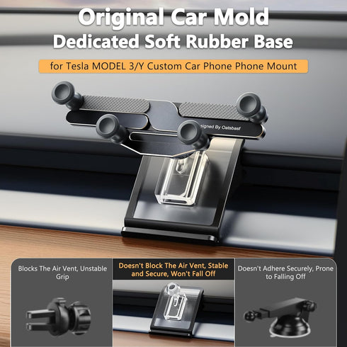 ELOHEI for Tesla Model Y Phone Holder with Custom Base, Model Y/3 Phone Mount Compatible with 2020 2021 2022 2023 2024 Tesla Model Y/3 Accessories(Black)