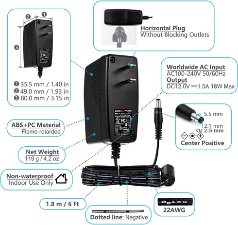 Chanzon 12V 1.5A 18W Power Supply AC DC Switching Adapter, 12 Volt 1.5 Amp Wall Wart Converter with 12vdc 1500ma Output