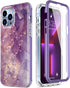 Esdot iPhone 13 Pro Case with Built-in Screen Protector, Military Grade Rugged Cover for Women, Glitter Purple Marble