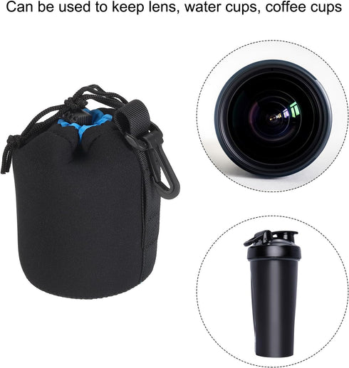PATIKIL Camera Lens Bag - 3.3" ID x 5.5" H Drawstring Pouch - Thick Protective Neoprene for DSLR Camera Lens