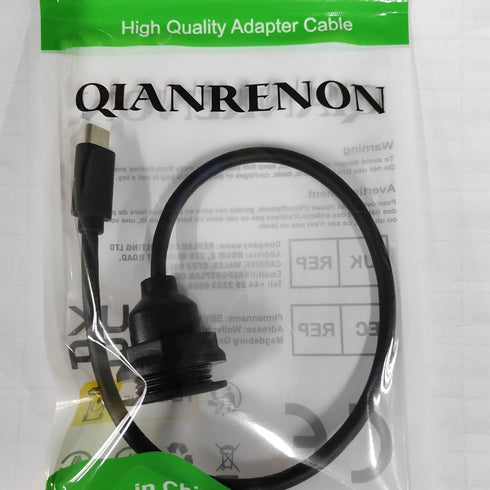 QIANRENON 10Gbps USB C 3.1 Fixed Mount Connector Short Cable PD 60W USB Type C Male to Female Adapter