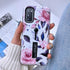 Compatible Samsung Galaxy S20 Case with Finger Grip, 3D Embossed Pink Flowers White Shell Design, Rugged Shockproof