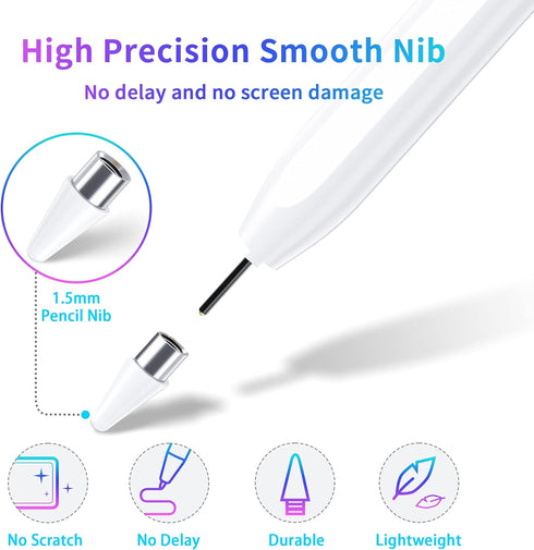Active Stylus Pen, Rechargeable Stylus for iOS & Android Touchscreens, Dual Touch Screen Pencil, 16.5CM, White