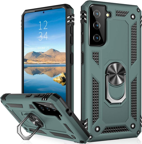 IKAZZ Military Grade Shockproof Heavy Duty Case for Galaxy S21 Plus, Pass 16ft Drop Test with Magnetic Kickstand Car
