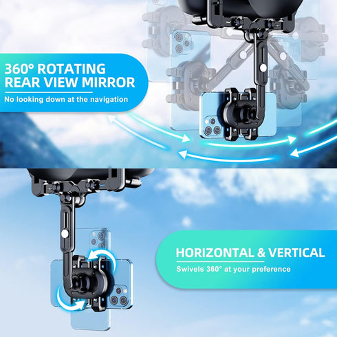Phone Mount for Car, 360 Rotatable and Retractable Holder for Universal Rearview Mirror Cell Phones