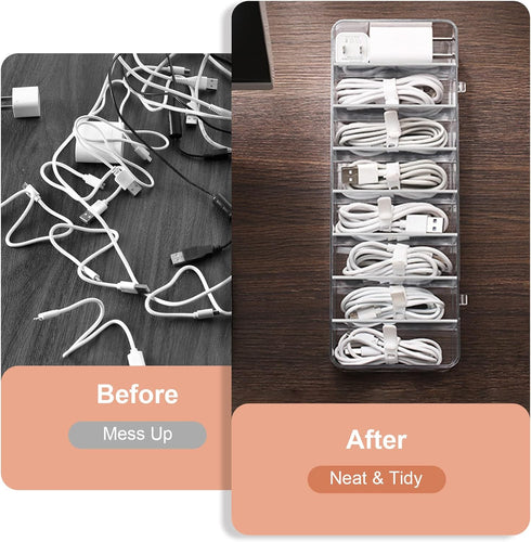 Plastic Cable Organizer Storage Box with 10 Rubber Ties for Cord Management at Home or Office