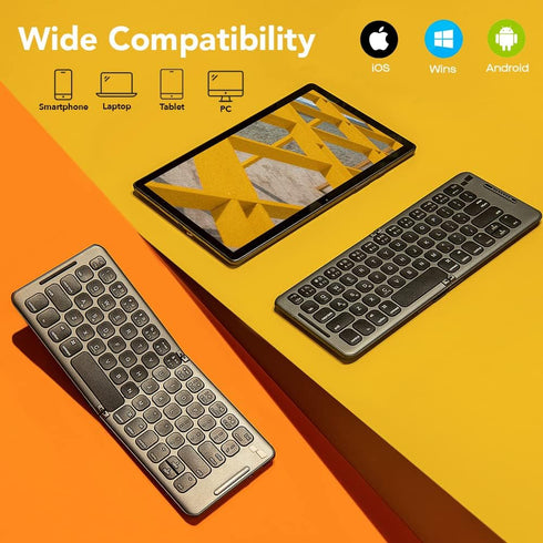 MP Mobile Pixels Foldable Bluetooth Keyboard, Rechargeable Ultra Slim Portable Wireless Keyboard for iOS, Android,