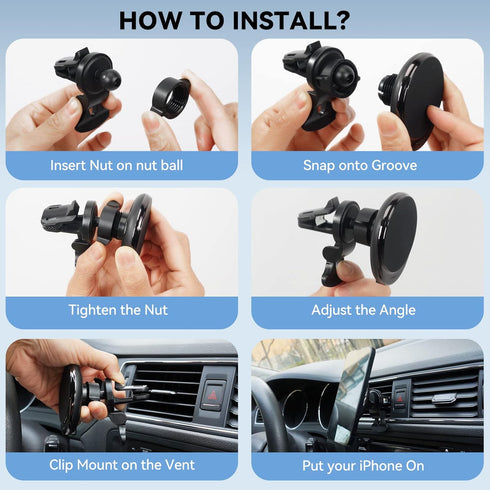 Magsafe Car Mount Charger, 15W PRO Charging, Wireless Car Charger Universal Vent Charger for iPhone 15 Pro Max