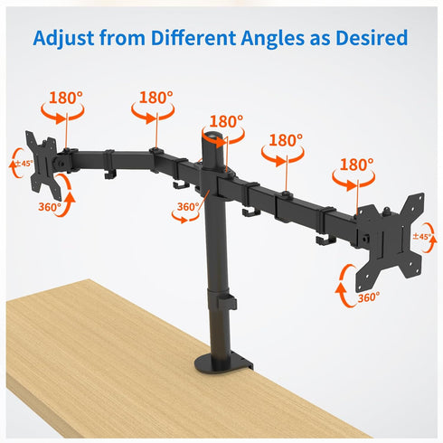 H&C(hcck&Cllassp) 17-27 17.6lbs, Dual Monitor Mount, Monitor Arm with Swivel, Tilt, Rotation, Height Adjustable, VESA