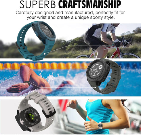 MoKo 2 Pack Silicone Watch Strap for Garmin Instinct Esports/Solar/Tactical, Adjustable Replacement Band (Graphit