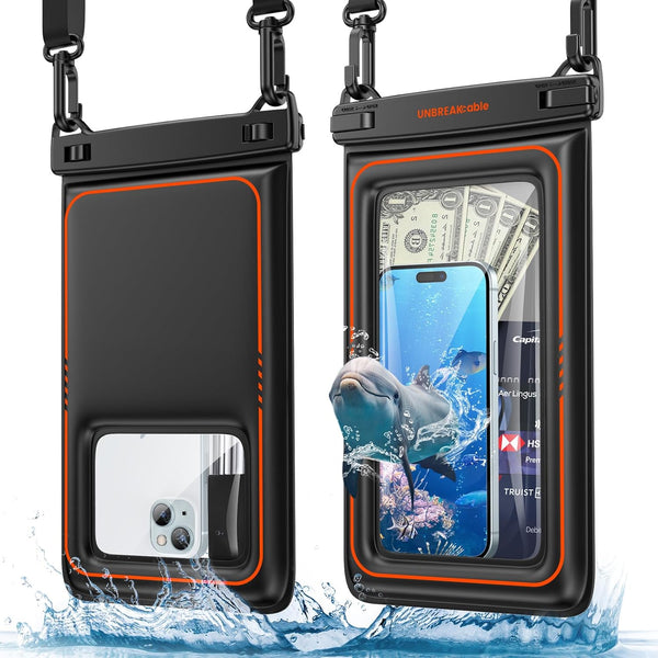 UNBREAKcable Large Waterproof Phone Pouch Floating, IPX8 Waterproof, Up to 9.5", 2 Pack for iPhone and Samsung