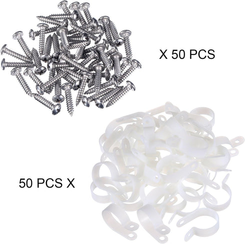 Hicarer 50 Pack R-Type Cable Clip Wire Clamp, Nylon Fastener Clips with Screws for Wire Management