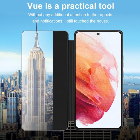 Flip Leather Cover Case for Samsung Galaxy S21 with Clear S-View, Touchable View, Smart Window PC Slim Shockproof