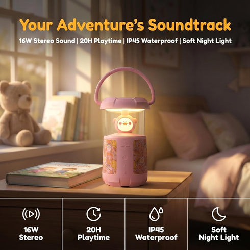 wocdwocd 45mm 16W, 3600mAh 20H IP45 Cute Cartoon Bluetooth Speaker with LED Night Light, Dual Stereo Rechargeable, Long