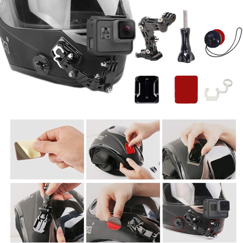 34in1 Motorcycle Helmet Chin Mount Kits for GoPro Hero 10 9 8 7 & Other Action Cameras with Sticky Mounts