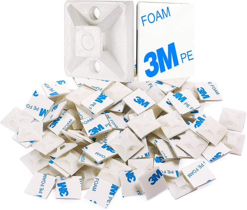 XHF 200 PCS 1/2" White Self Adhesive Cable Zip Tie Mounts, Wire Cable Clips Holders for Management Anchors Organizer