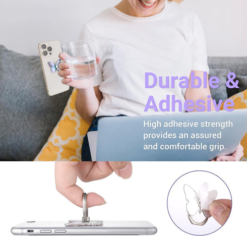 3 PCS Cell Phone Ring Stand Holder, Cute Butterfly Painted Pattern Metal Finger Kickstand 360 Degrees Rotation Ring Holder Grip with Knob Loop Compatible with All Smartphones Tablet (Color A)